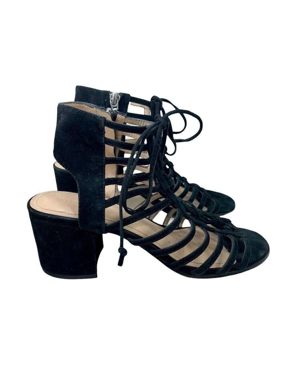 Pour La Victoire Amabelle Black Suede Leather Gladiator Cage Sandal 7.5 - Picture 2 of 10